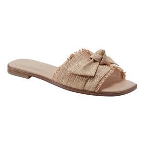 Marc Fisher Women's Fineya Bow Flat Slide Sandals Beige Size 7